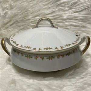Elegant White and Gold Floral Serving Dish